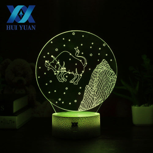 HUI YUAN Brand Taurus 3D Remote LED Night Light Touch Table Lamp 7 Color Visual illusion USB Light Glowing Children's Gift