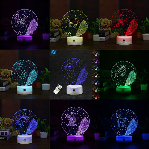 HUI YUAN Brand12 Constellation 3D Remote LED Night Light Touch Table Lamp 7 Color Visual illusion Light Glowing Children's Gift