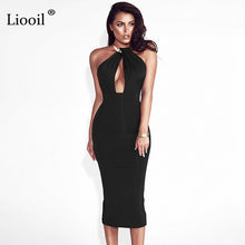 Liooil Bodycon Halter Summer Split Dress Women Backless Sleeveless Zip Up Party Womens Black Dresses Sexy Club Outfits For Woman