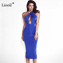 Liooil Bodycon Halter Summer Split Dress Women Backless Sleeveless Zip Up Party Womens Black Dresses Sexy Club Outfits For Woman