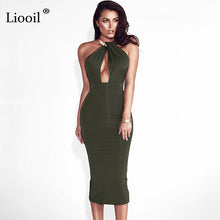 Liooil Bodycon Halter Summer Split Dress Women Backless Sleeveless Zip Up Party Womens Black Dresses Sexy Club Outfits For Woman