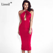 Liooil Bodycon Halter Summer Split Dress Women Backless Sleeveless Zip Up Party Womens Black Dresses Sexy Club Outfits For Woman
