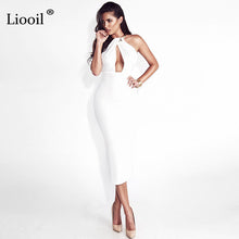 Liooil Bodycon Halter Summer Split Dress Women Backless Sleeveless Zip Up Party Womens Black Dresses Sexy Club Outfits For Woman