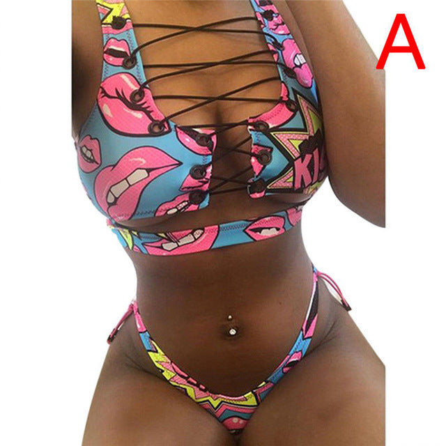 Women Bikini Set Two Pieces Swimsuit Biquini Bathing Suit female Bather 2018 New African Sexy Thong Bikini Lace Up Swimwear
