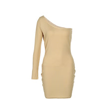 Oblique Collar Single sleeve Knitting Party Dress