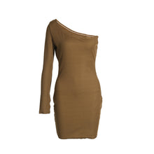 Oblique Collar Single sleeve Knitting Party Dress