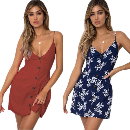 Spaghetti Strap V-Neck Backless Bandage Beach Dress