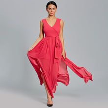 Women Sexy Chiffon Dress Deep V Neck Split Sleeveless Beach Dress 2018 Summer Rose Party Casual Plus Size Tank Long Maxi Dress