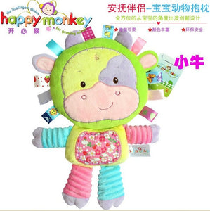 Happy Monkey Baby Rattle Stuffed Plush Doll crib bed hanging Ring appease Toys hand puppet pillow Puzzle Bell sheep Animal gift