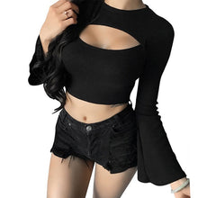 Open Chest T-shirts Women Short Sexy Tee Shirt Butterfly Sleeve Femme Long Sleeve Spring T-shirt Female T shirts Tops Knitted